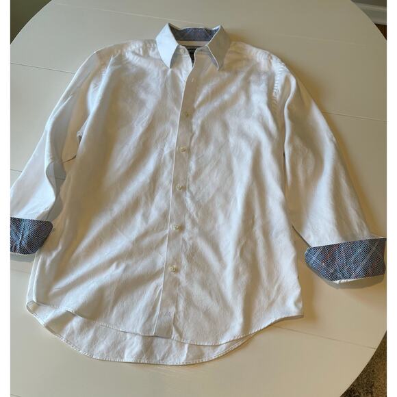 Johnston & Murphy Button Up Shirt Tailored Fit Sz L White Tonal Paisley Cotton - Picture 8 of 16